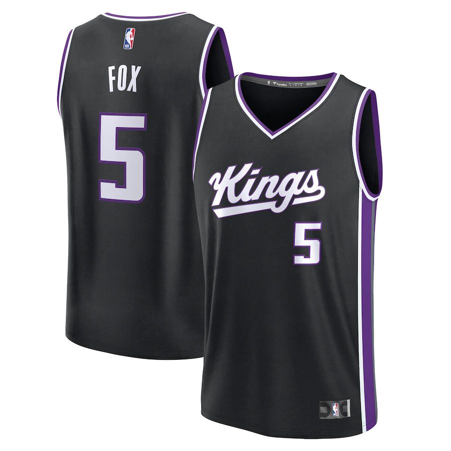Men Sacramento Kings 5 De Aaron Fox Fanatics Branded Black Icon Edition 2023-24 Fast Break Replica NBA Jersey